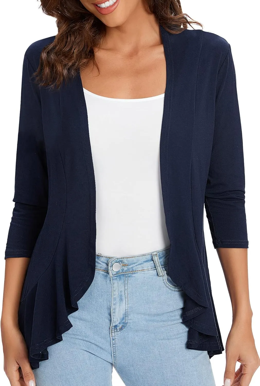 Urban CoCo Women's 3/4 Sleeve Casual Cardigans for Women Trendy Open Front Lightweight Cover Ups
