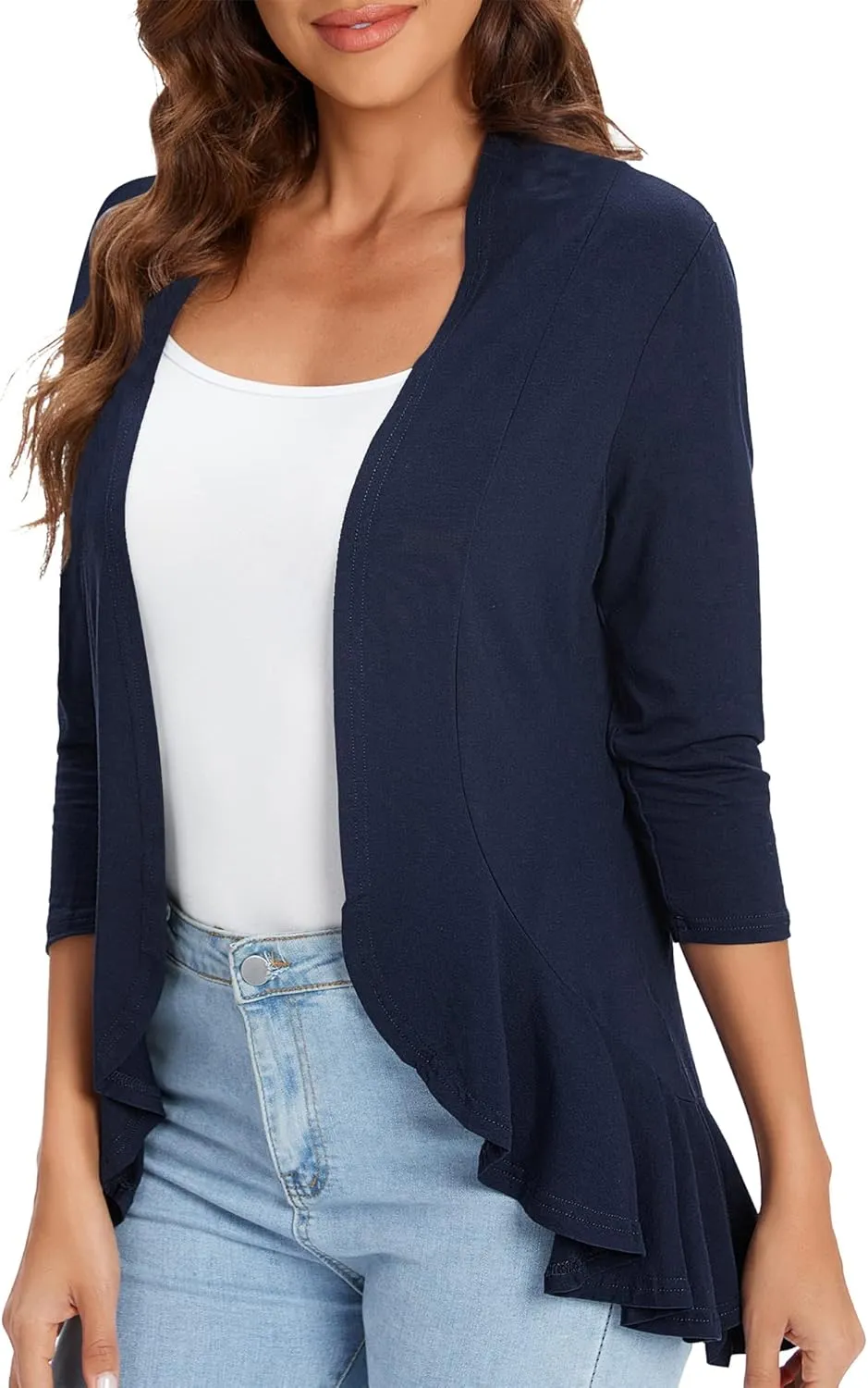Urban CoCo Women's 3/4 Sleeve Casual Cardigans for Women Trendy Open Front Lightweight Cover Ups