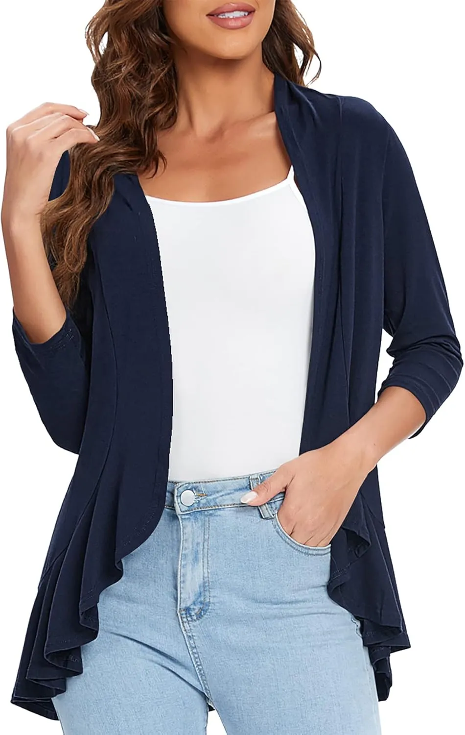 Urban CoCo Women's 3/4 Sleeve Casual Cardigans for Women Trendy Open Front Lightweight Cover Ups
