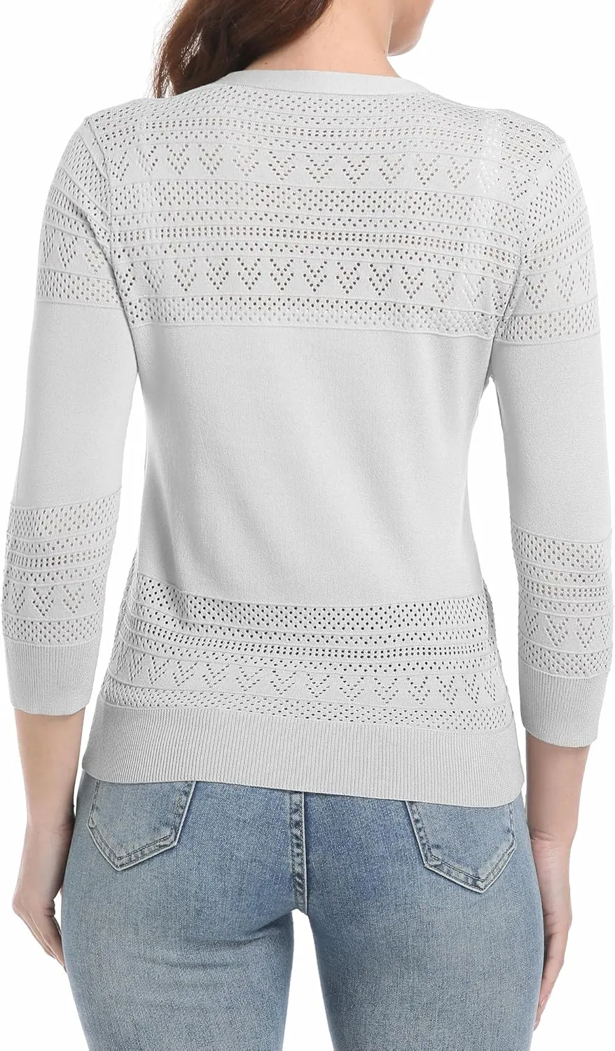 Urban CoCo Women's V-Neck Boho Crochet Cardigan 2025 Summer Lightweight 3/4 Sleeve Open Front Button Down Cover Up