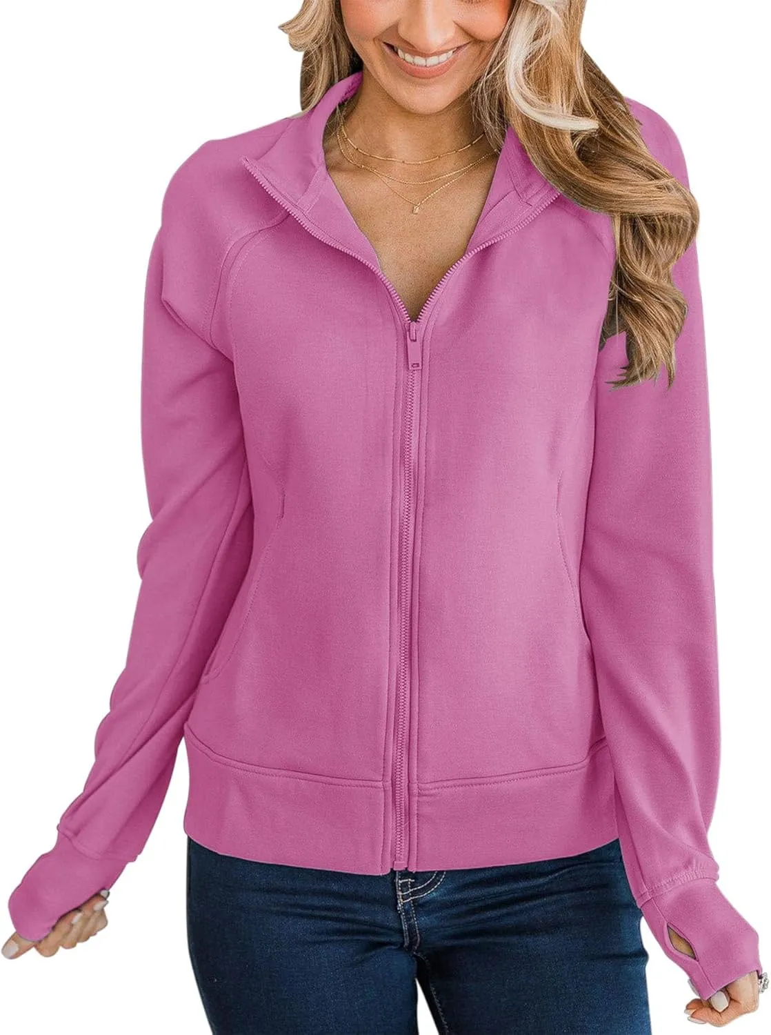 Vivitulip Womens Full Zip Up Athletic Jacket Long Sleeve Lightweight Pocketed Workout Coat Tops with Thumb Holes