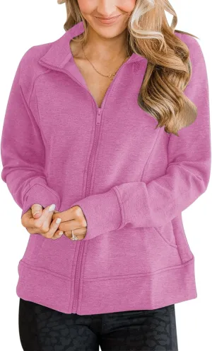 Vivitulip Womens Full Zip Up Athletic Jacket Long Sleeve Lightweight Pocketed Workout Coat Tops with Thumb Holes