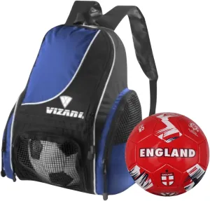 Vizari Solano Multi-Sport Backpack (Royal) with National Team Soccer Ball Combo | Versatile Sports Backpack with Durable Faux Leather & Rubber Country Ball (England, Size 5)