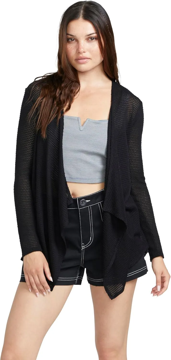 Volcom Women's Go Wrap Open Front Cardigan Sweater (Regular & Plus Size), Black 3, Small