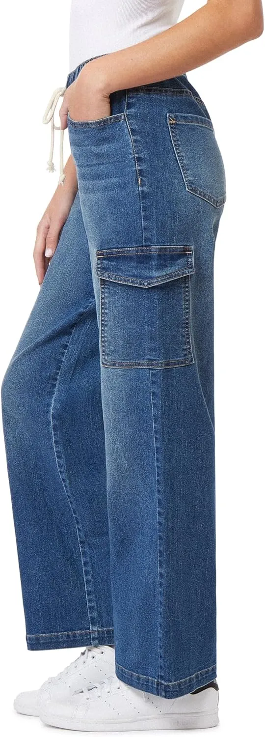 WallFlower Women's Tomboy Relaxed Cargo Denim Mid-Rise Insta Stretch Juniors Jeans