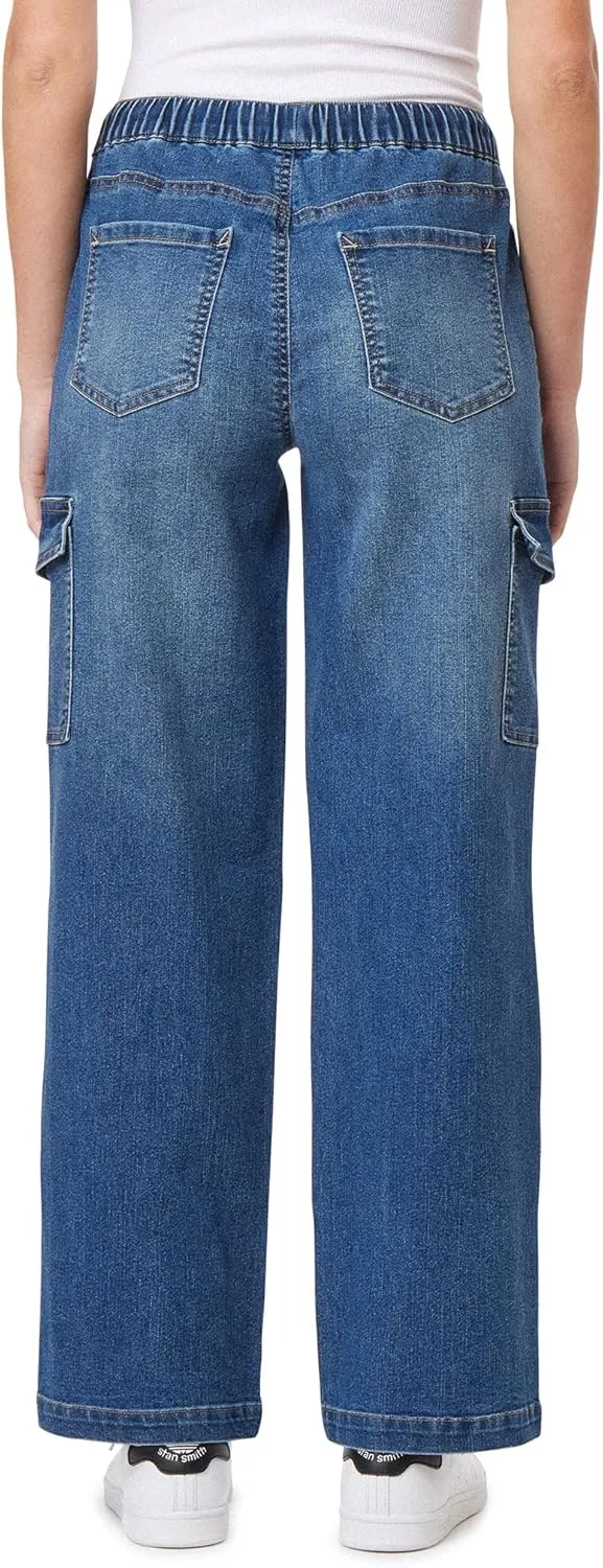 WallFlower Women's Tomboy Relaxed Cargo Denim Mid-Rise Insta Stretch Juniors Jeans
