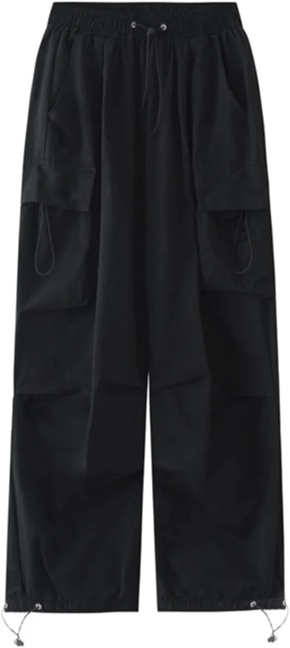 Wide Leg Cargo Pants for Women Baggy Elastic High Waist Casual Parachute Pants Summer Streetwear Y2K Trousers with Pockets