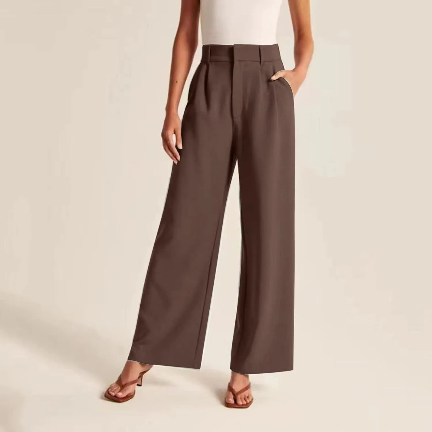 Wide Leg Pants for Women Effortless Tailored Wide Leg Pants Summer High Waist Casual Long Palazzo Pants with Pockets