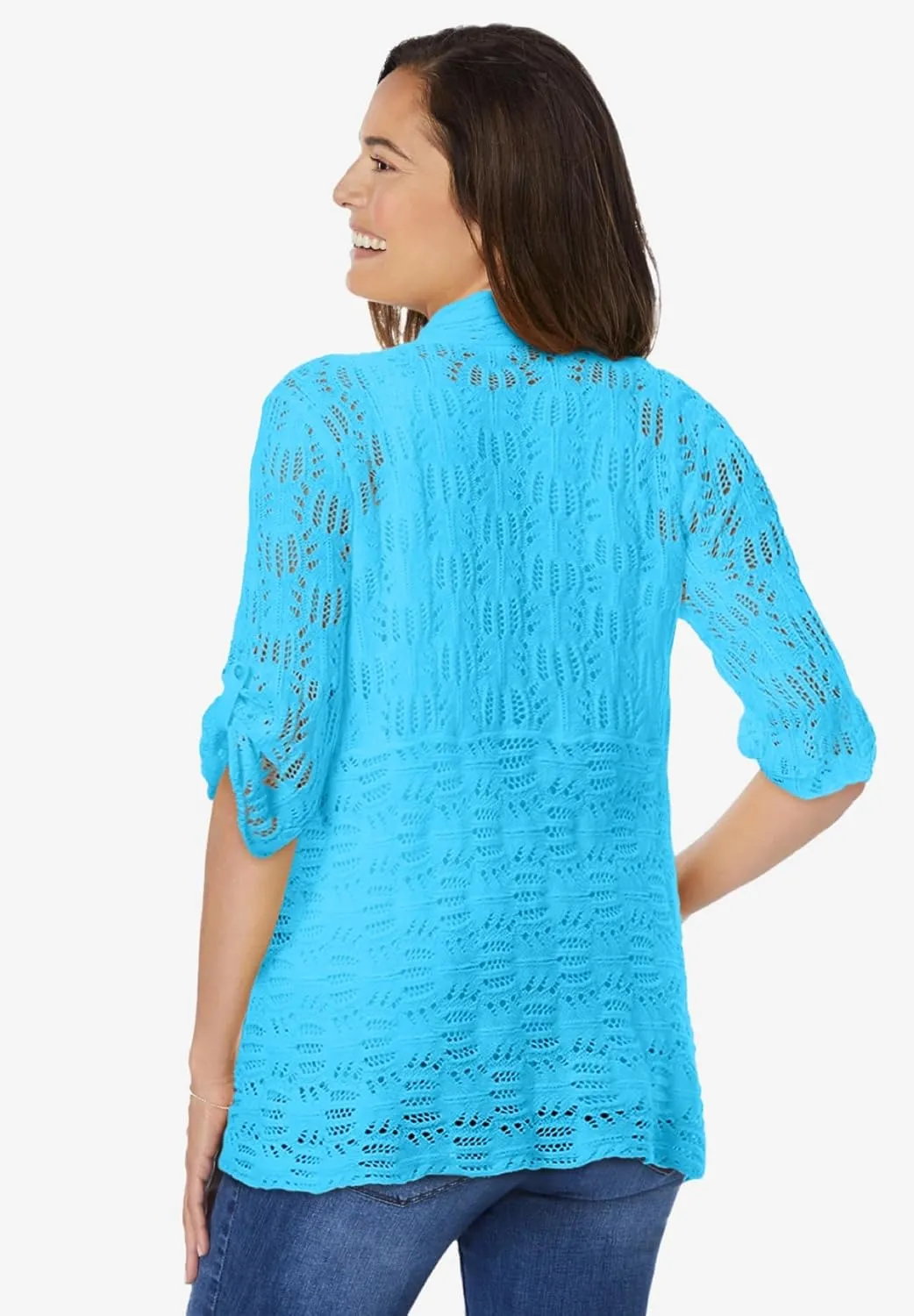 Woman Within Plus Size Open Front Pointelle Cardigan