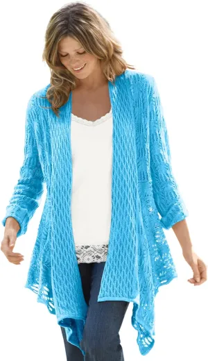 Woman Within Plus Size Open Front Pointelle Cardigan
