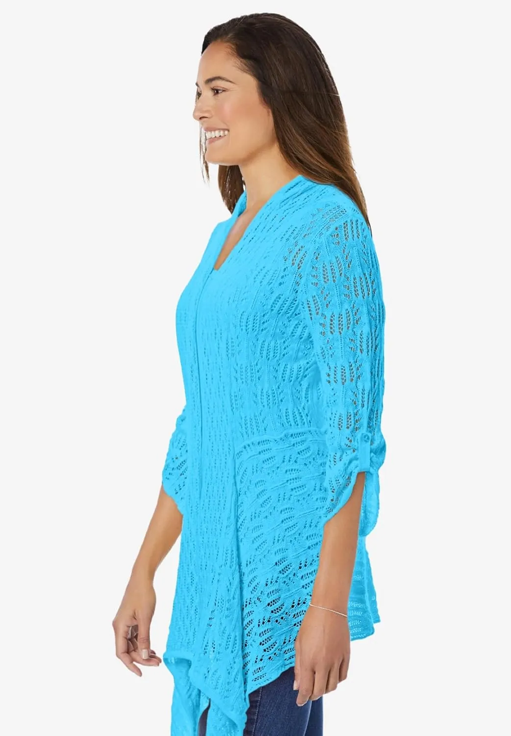 Woman Within Plus Size Open Front Pointelle Cardigan