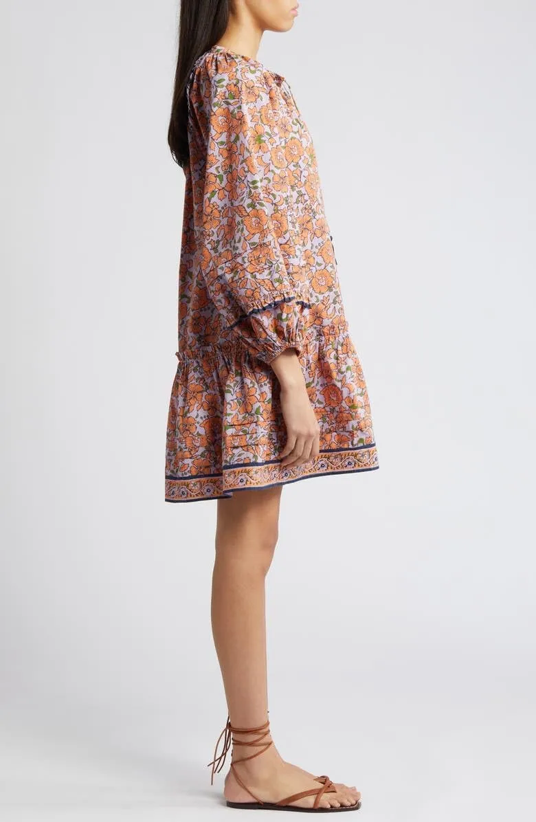 Women Bohemian Floral Mini Dress Puff Sleeve Flowy Babydoll Dress V Neck Y2k Boho Summer Beach Sundress