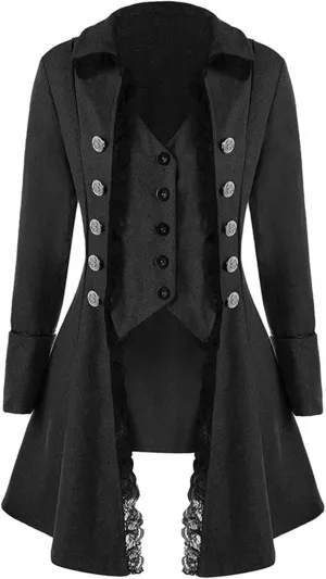 Women German Trench Coat Renaissance Steampunk Lightweight Jacket Lace Victorian Medieval Coat Halloween Costume