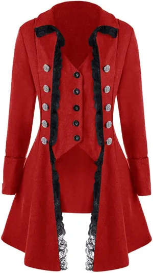 Women German Trench Coat Renaissance Steampunk Lightweight Jacket Lace Victorian Medieval Coat Halloween Costume