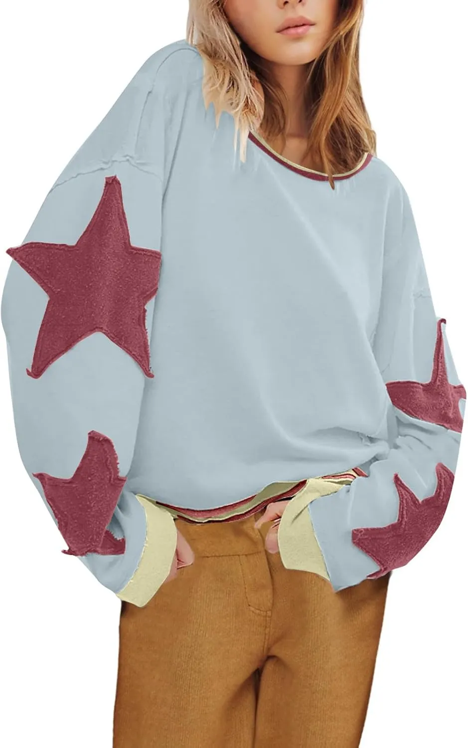 Women Oversize Sweatshirts Crewneck Long Sleeve Star Print Casual Loose Pullover Fall Fashion 2024 Clothes Tops