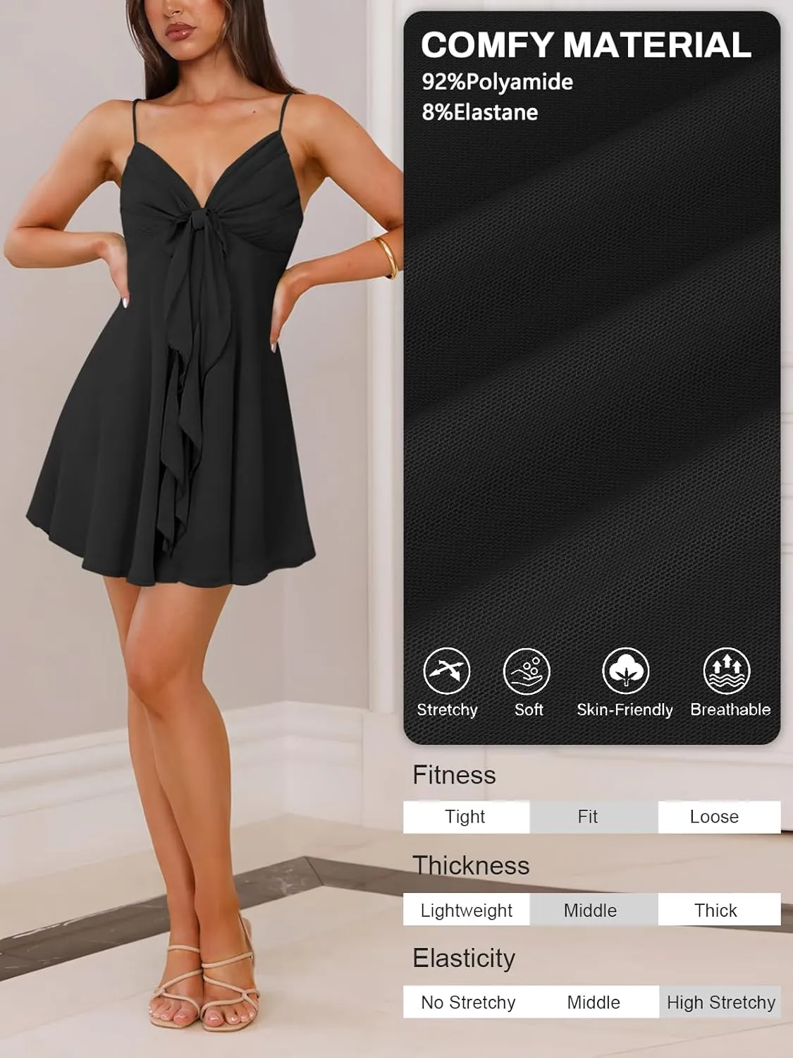 Women Sleeveless Sexy V Neck Summer Dress for Women Casual Flowy Beach Club Party Spaghetti Strap Mini Sundress