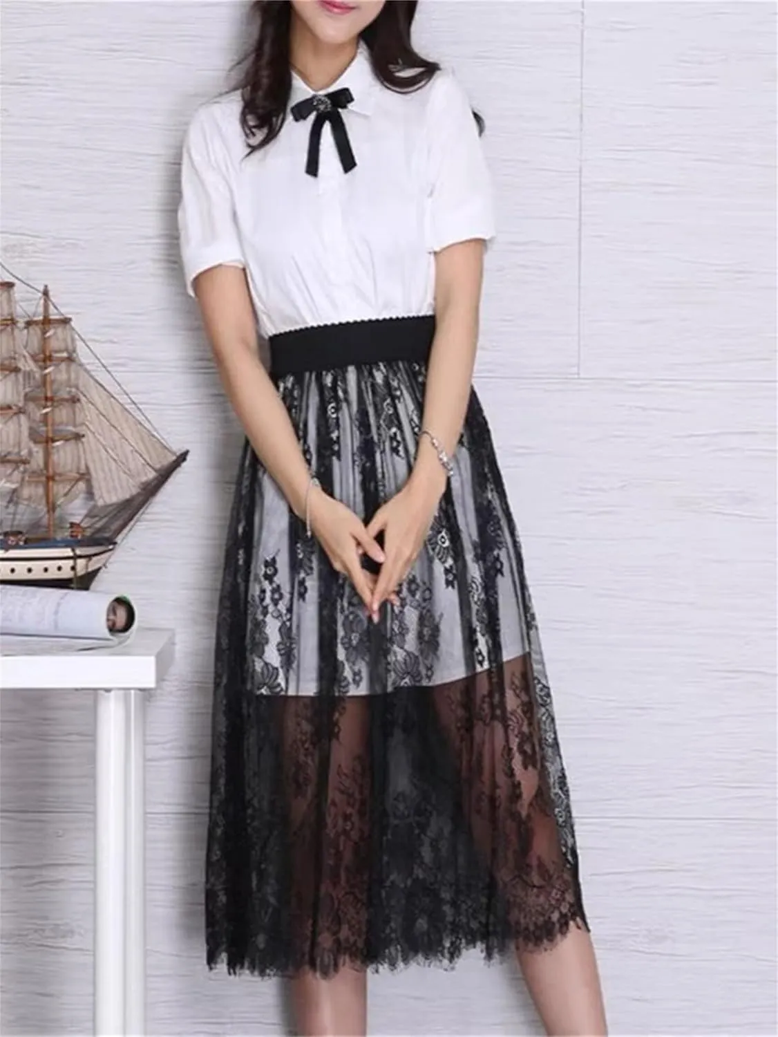 Women Y2k See Through Floral Sheer Lace Maxi Skirt Fairy A Line Flowy Cover Up Slip Skirt Sexy High Waist Streetwear
