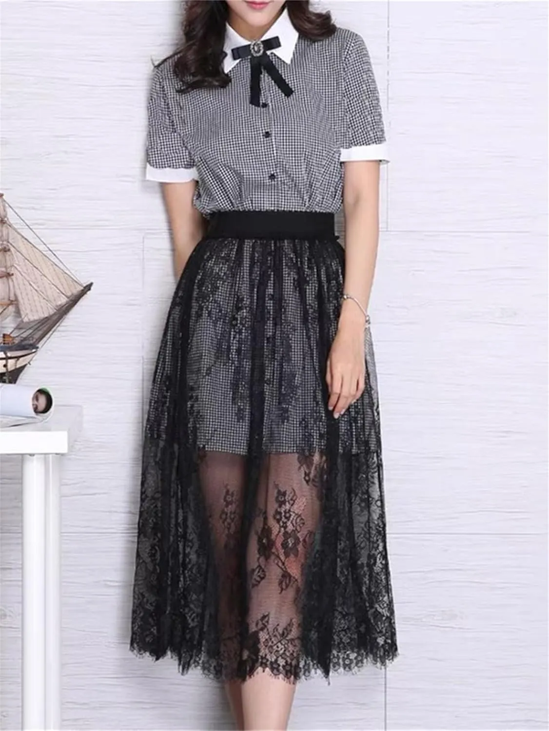 Women Y2k See Through Floral Sheer Lace Maxi Skirt Fairy A Line Flowy Cover Up Slip Skirt Sexy High Waist Streetwear