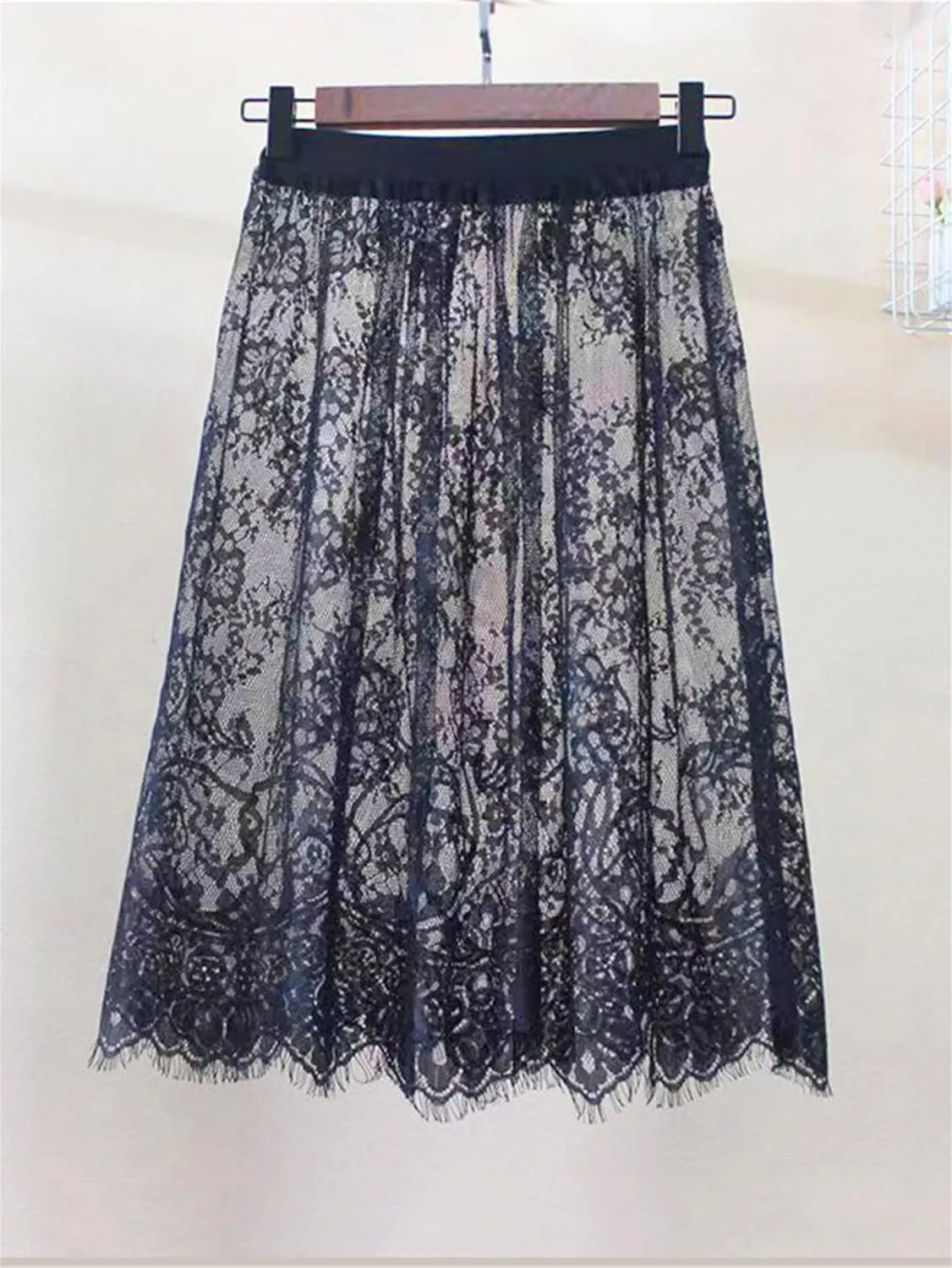 Women Y2k See Through Floral Sheer Lace Maxi Skirt Fairy A Line Flowy Cover Up Slip Skirt Sexy High Waist Streetwear