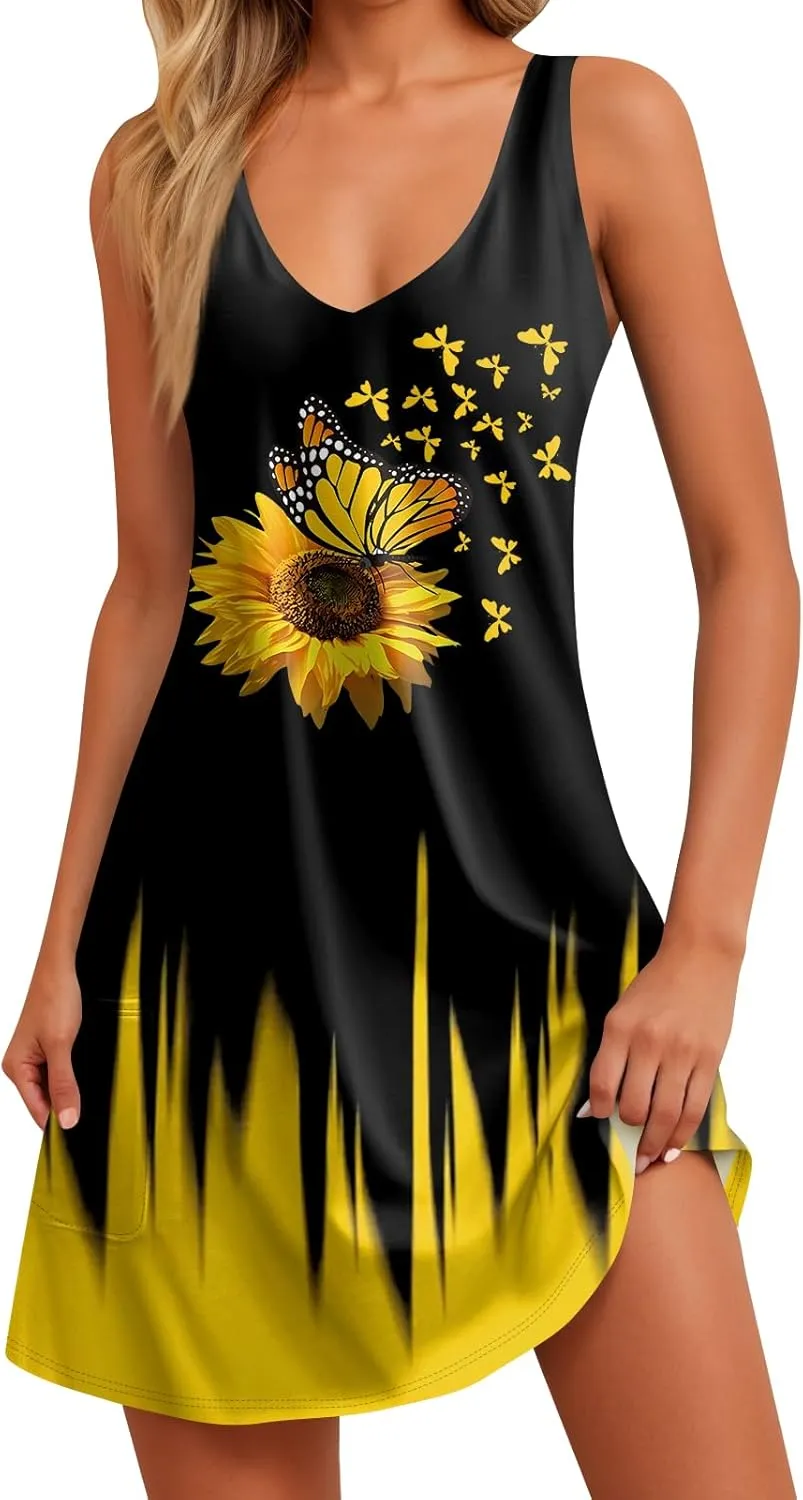 Women's Casual Dresses, Short Sleeve Tie V Neck Ruffled Midi Flowy Dress Women's V Neck Short Sleeve Summer Maxi Dress