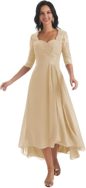 Women's Chiffon Mother of The Bride Dress LongLace Formal Evening Evening Gown with Sleeves