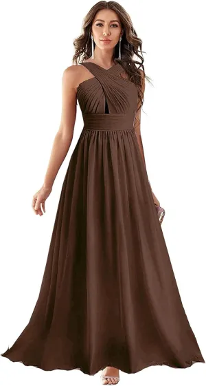 Women's Crisscross Bridesmaid Dresses Long A-line Chiffon Formal Wedding Evening Dress