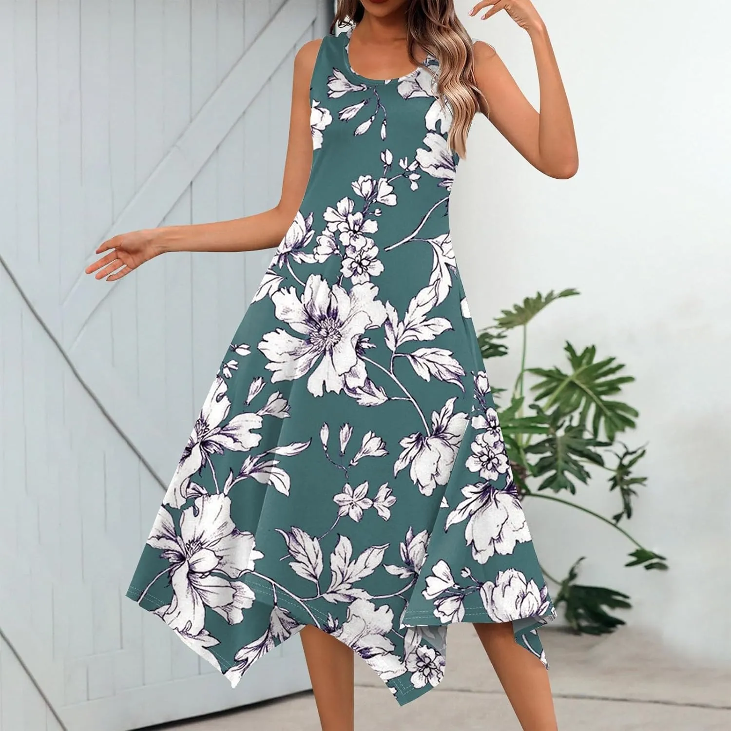 Womens Dresses Dresses for Women 2025 Elegant Swing Floral Print Cotton Spring Summer Sundress Maxi