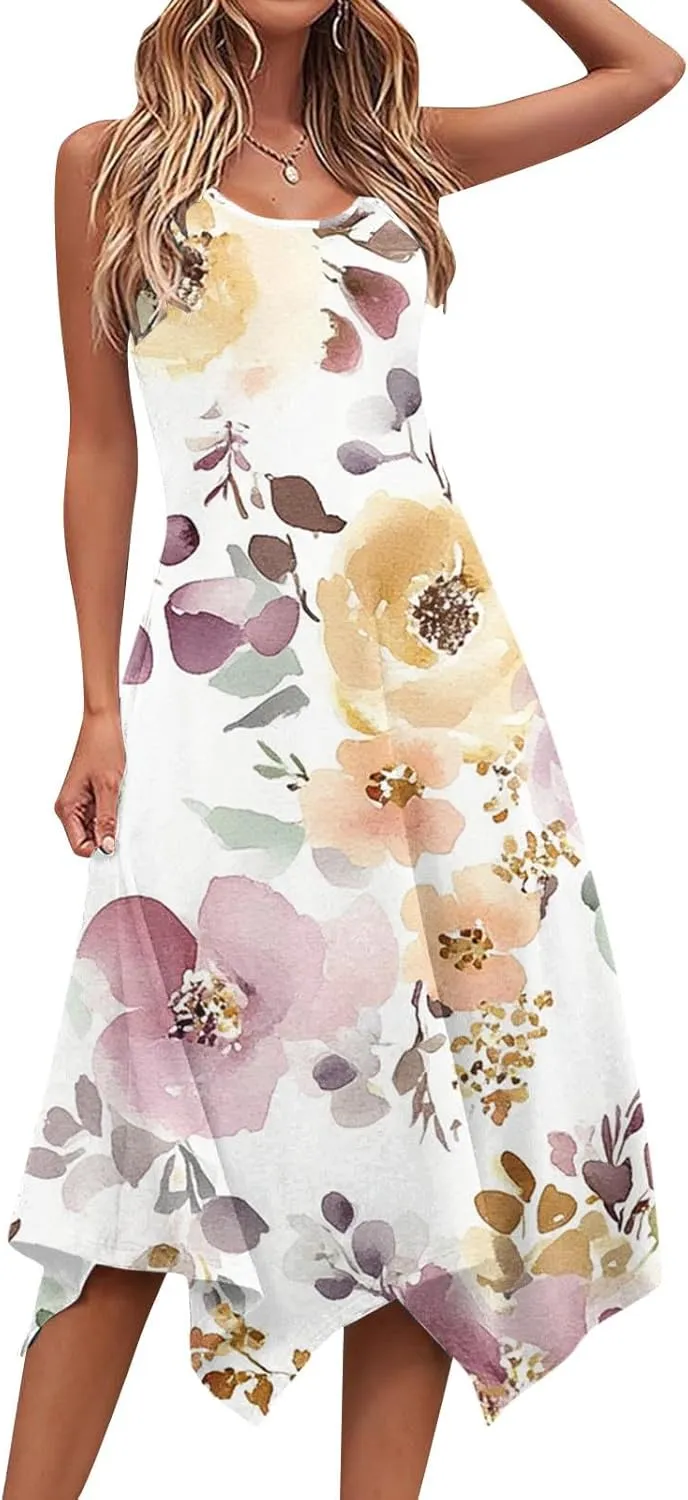 Women's Floral Print Dress Sleeveless Boho Maxi A-Line Sundress Lightweight Summer Beach Dresses Wedding Guest Outfit