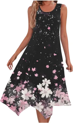 Women's Floral Print Dress Sleeveless Boho Maxi A-Line Sundress Lightweight Summer Beach Dresses Wedding Guest Outfit
