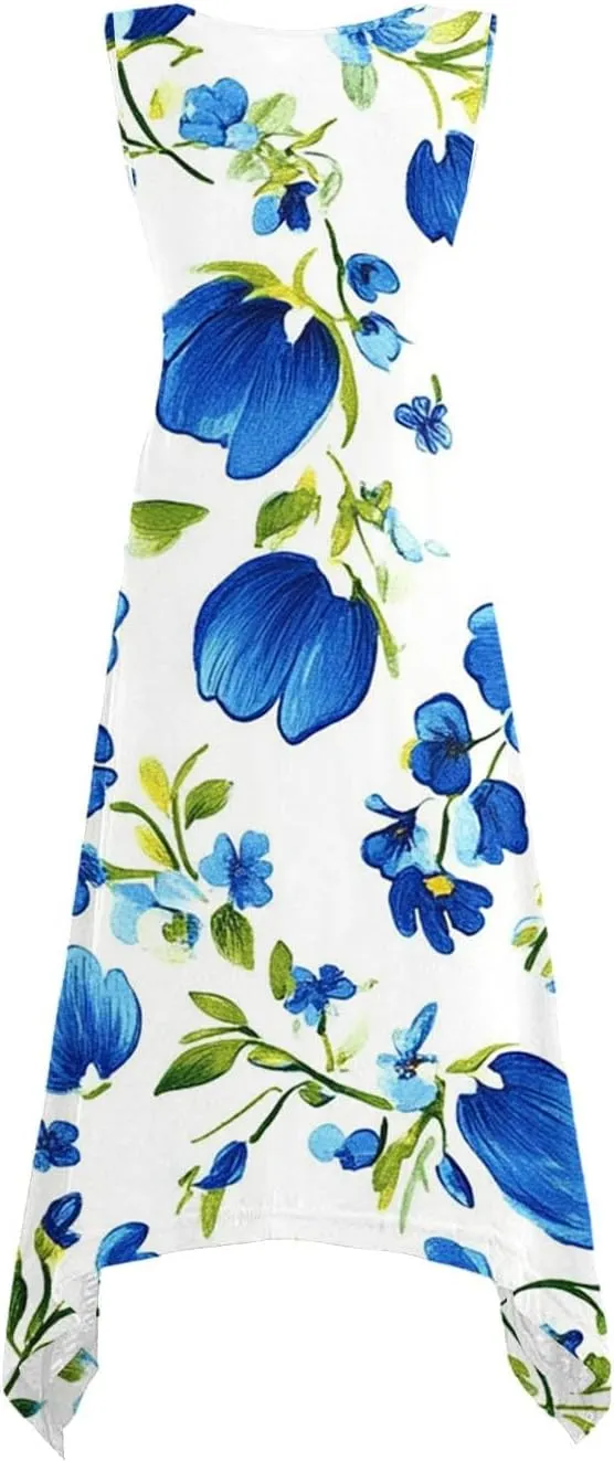 Women's Floral Print Dress Sleeveless Boho Maxi A-Line Sundress Lightweight Summer Beach Dresses Wedding Guest Outfit
