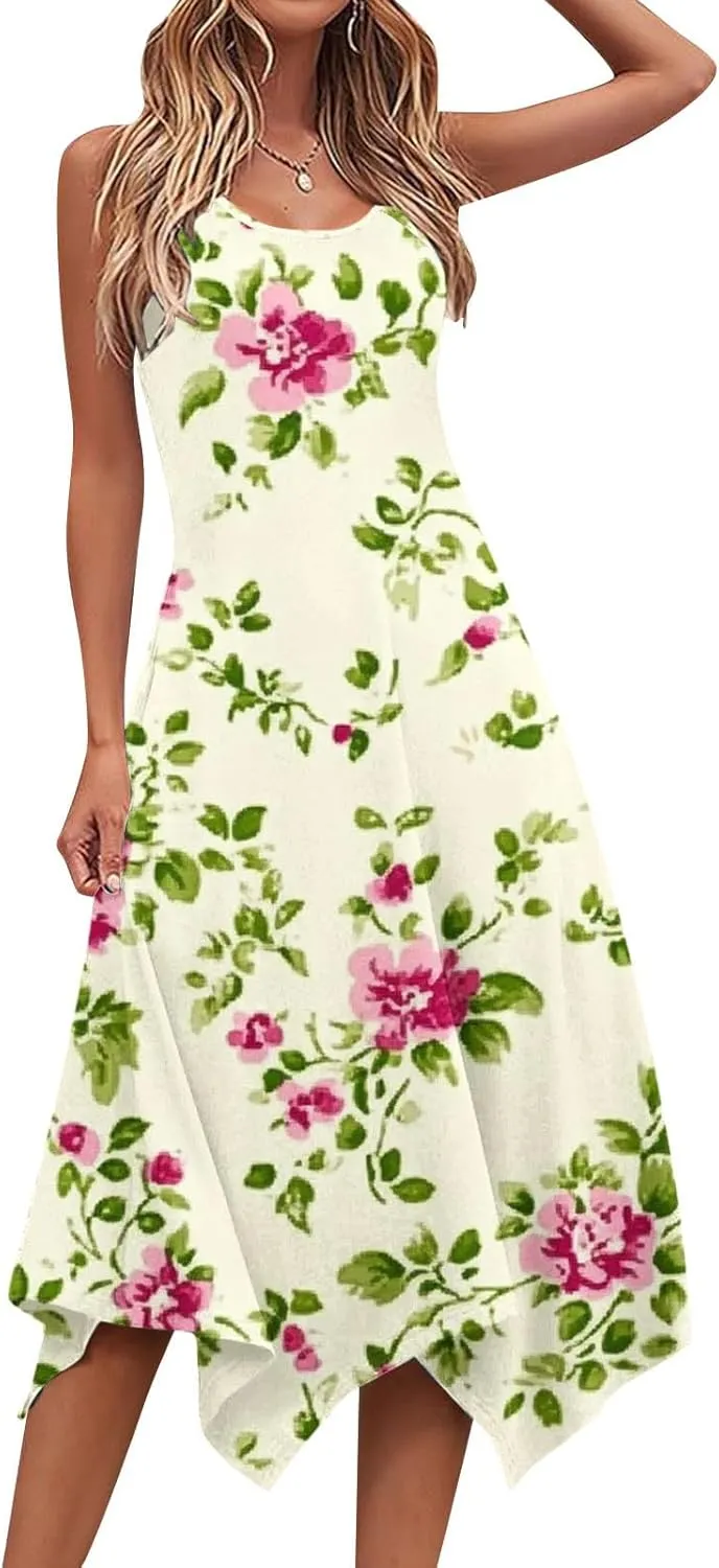 Women's Floral Print Dress Sleeveless Boho Maxi A-Line Sundress Lightweight Summer Beach Dresses Wedding Guest Outfit