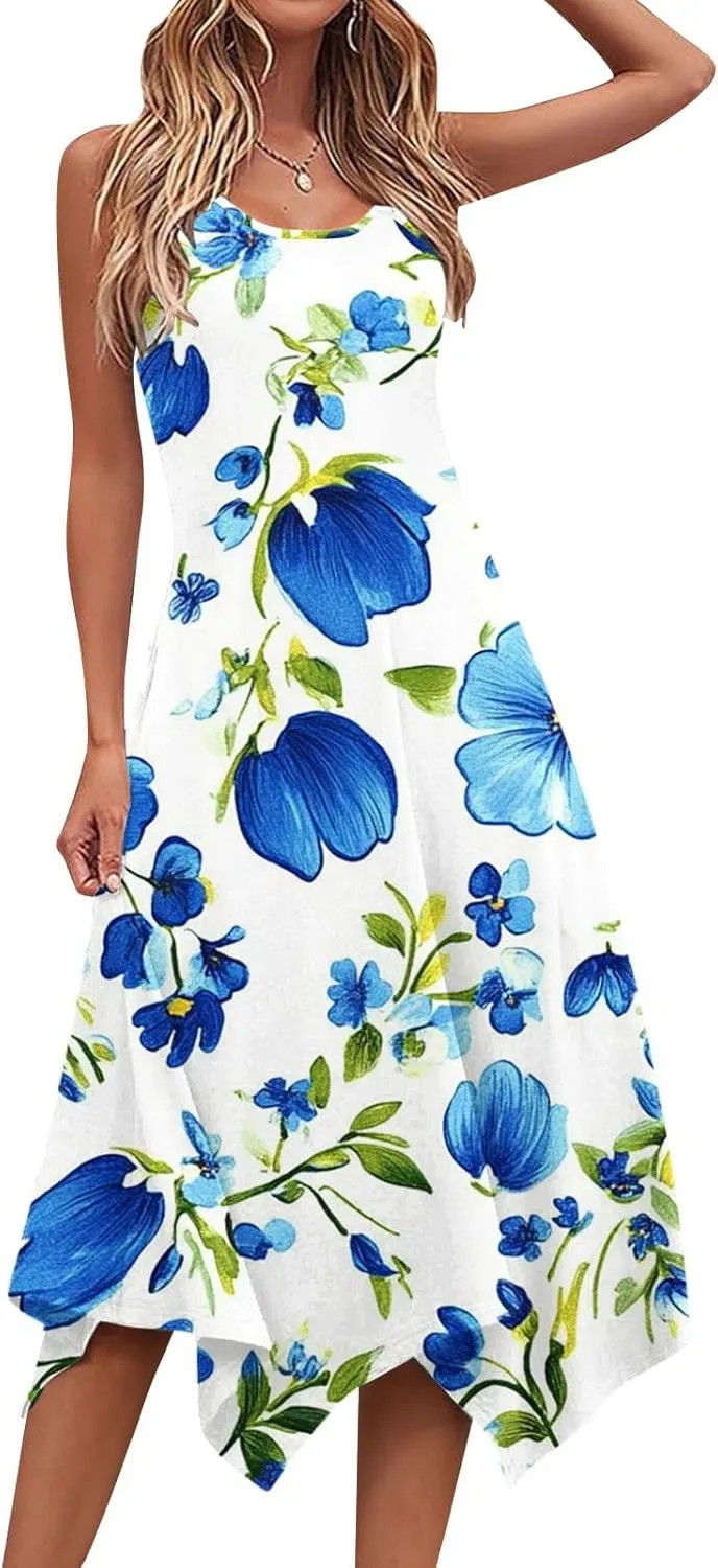 Women's Floral Print Dress Sleeveless Boho Maxi A-Line Sundress Lightweight Summer Beach Dresses Wedding Guest Outfit