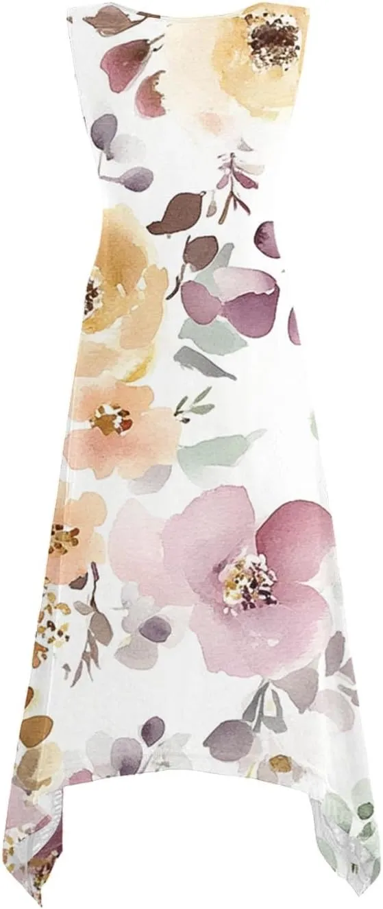 Women's Floral Print Dress Sleeveless Boho Maxi A-Line Sundress Lightweight Summer Beach Dresses Wedding Guest Outfit