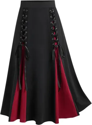 Women's High Waisted Renaissance Skirts Lace Up Medieval Maxi Skirts Long Skirts Halloween Vintage Victorian Skirts