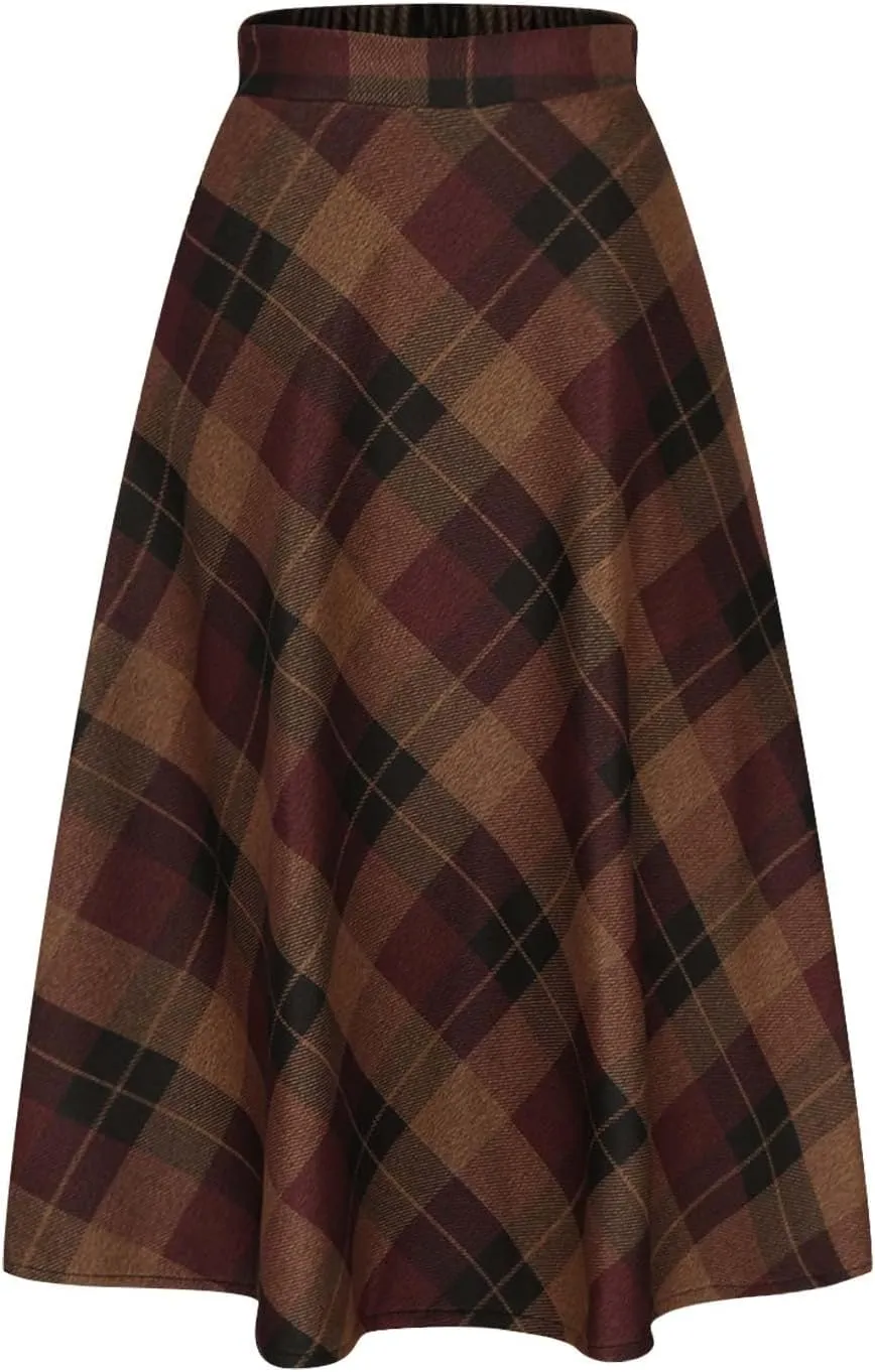 Women's Long Plaid Skirt Fall Winter High Waist A-line Pleated Maxi Skirts 2025 Spring Summer Trendy Vintage Dress
