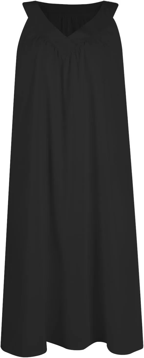 Women's Midi Dresses Sundresses Casual Loose Trendy Sleeveless V-Neck Solid Color Lightweight Dress, S-3XL