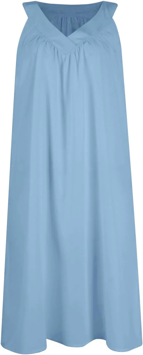 Women's Midi Dresses Sundresses Casual Loose Trendy Sleeveless V-Neck Solid Color Lightweight Dress, S-3XL
