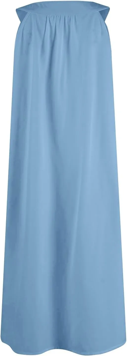 Women's Midi Dresses Sundresses Casual Loose Trendy Sleeveless V-Neck Solid Color Lightweight Dress, S-3XL