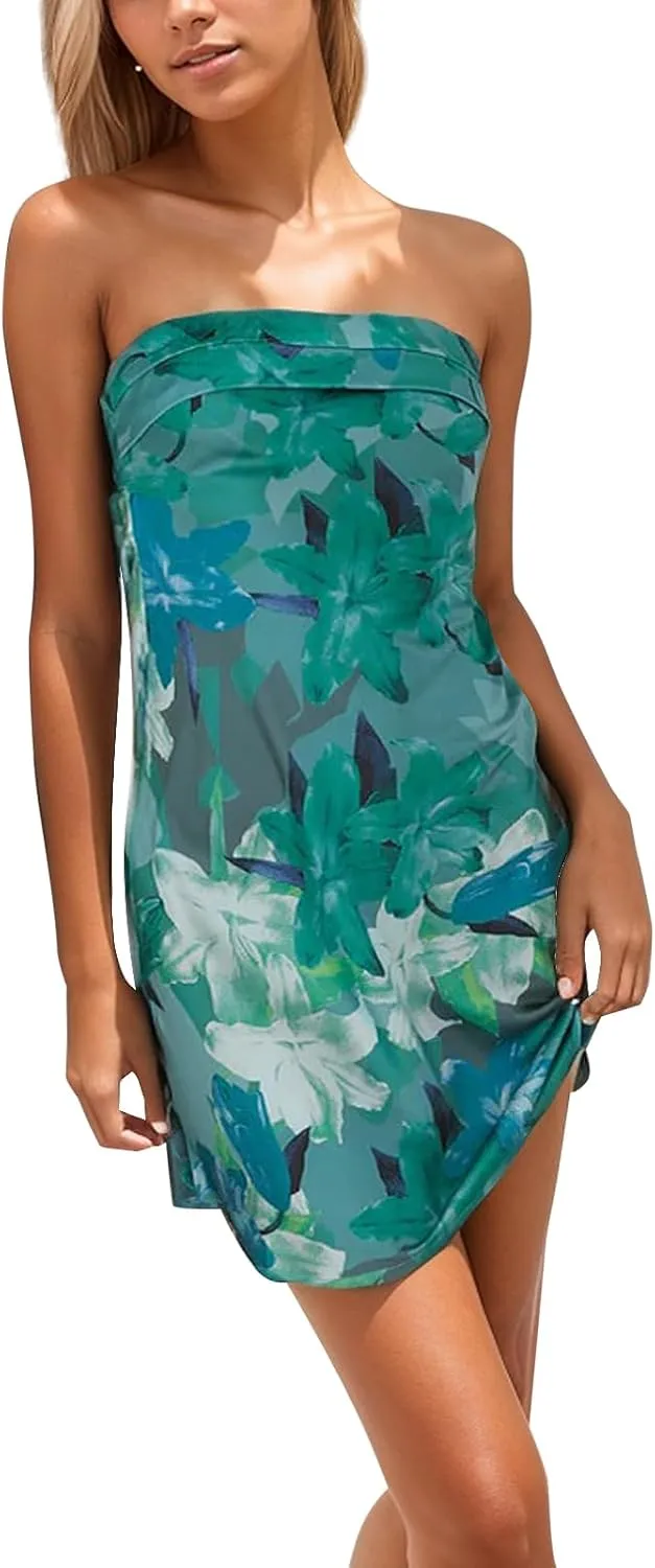 Womens Open Back Mini Dress Sexy Satin Floral Elegant Strapless Cocktail Dresses Date Night Party Club Bandeau Tube Dress