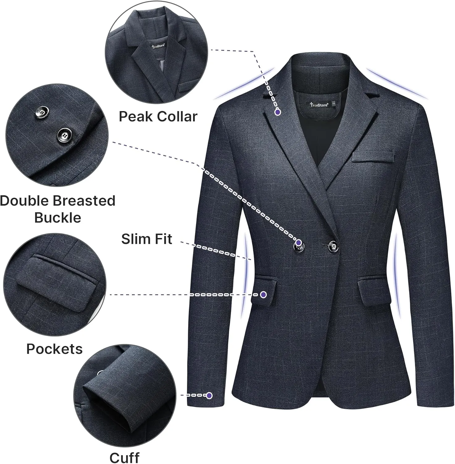 Women's Plaid Suit 2 Piece Set Work Dresses Blazer Pants Suiting for Women Office Outfits
