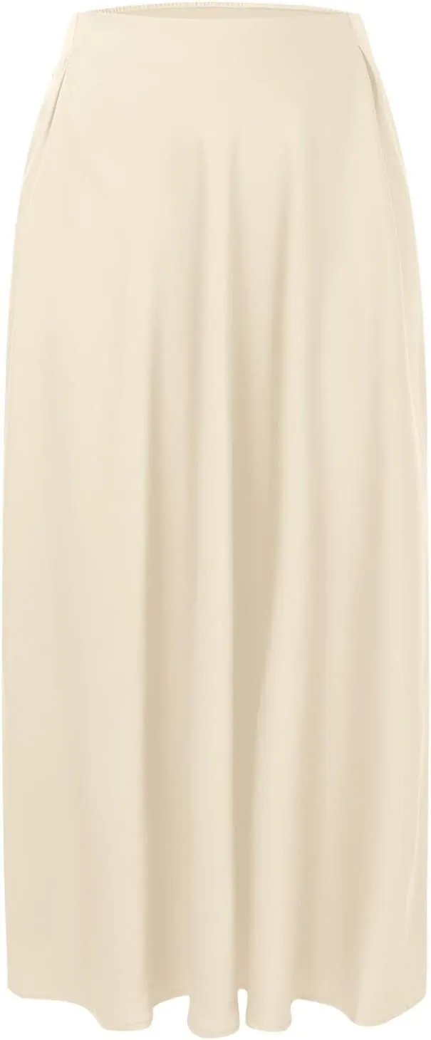 Womens Pleated Satin Maxi Skirt Solid Color High Waisted A Line Office Work Casual Elegant Flowy Fashion Skirts