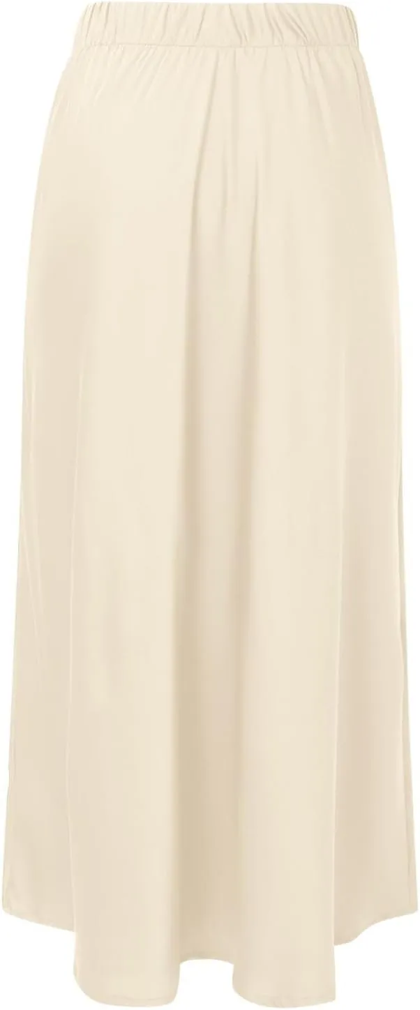 Womens Pleated Satin Maxi Skirt Solid Color High Waisted A Line Office Work Casual Elegant Flowy Fashion Skirts