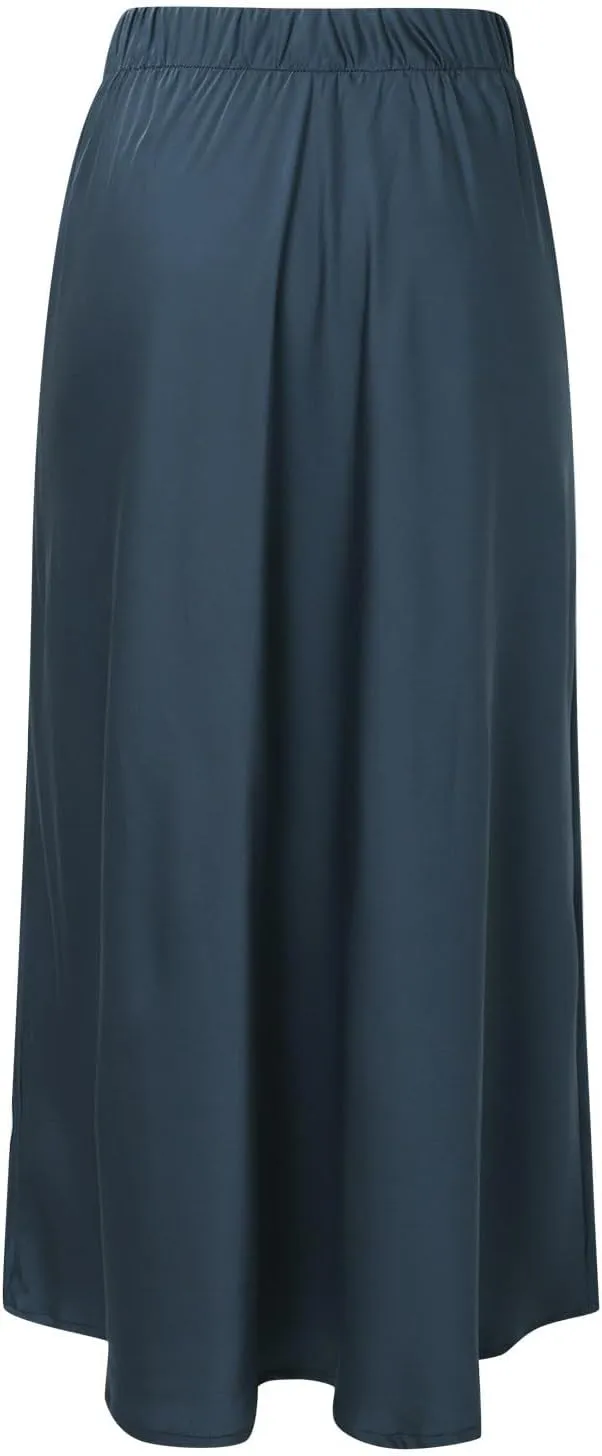 Womens Pleated Satin Maxi Skirt Solid Color High Waisted A Line Office Work Casual Elegant Flowy Fashion Skirts