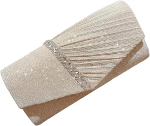 Women's Rhinestone Evening Bag Purse Glitter Clutch Crystal Pearl Party Handbag with Chain