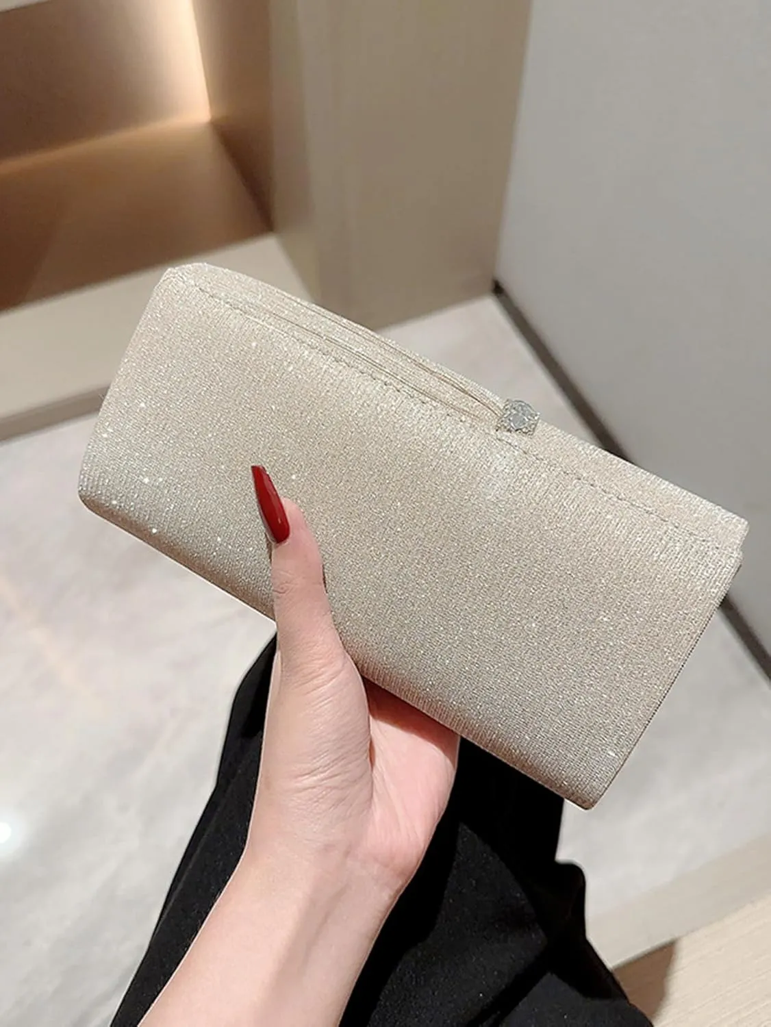 Women's Rhinestone Evening Bag Purse Glitter Clutch Crystal Pearl Party Handbag with Chain