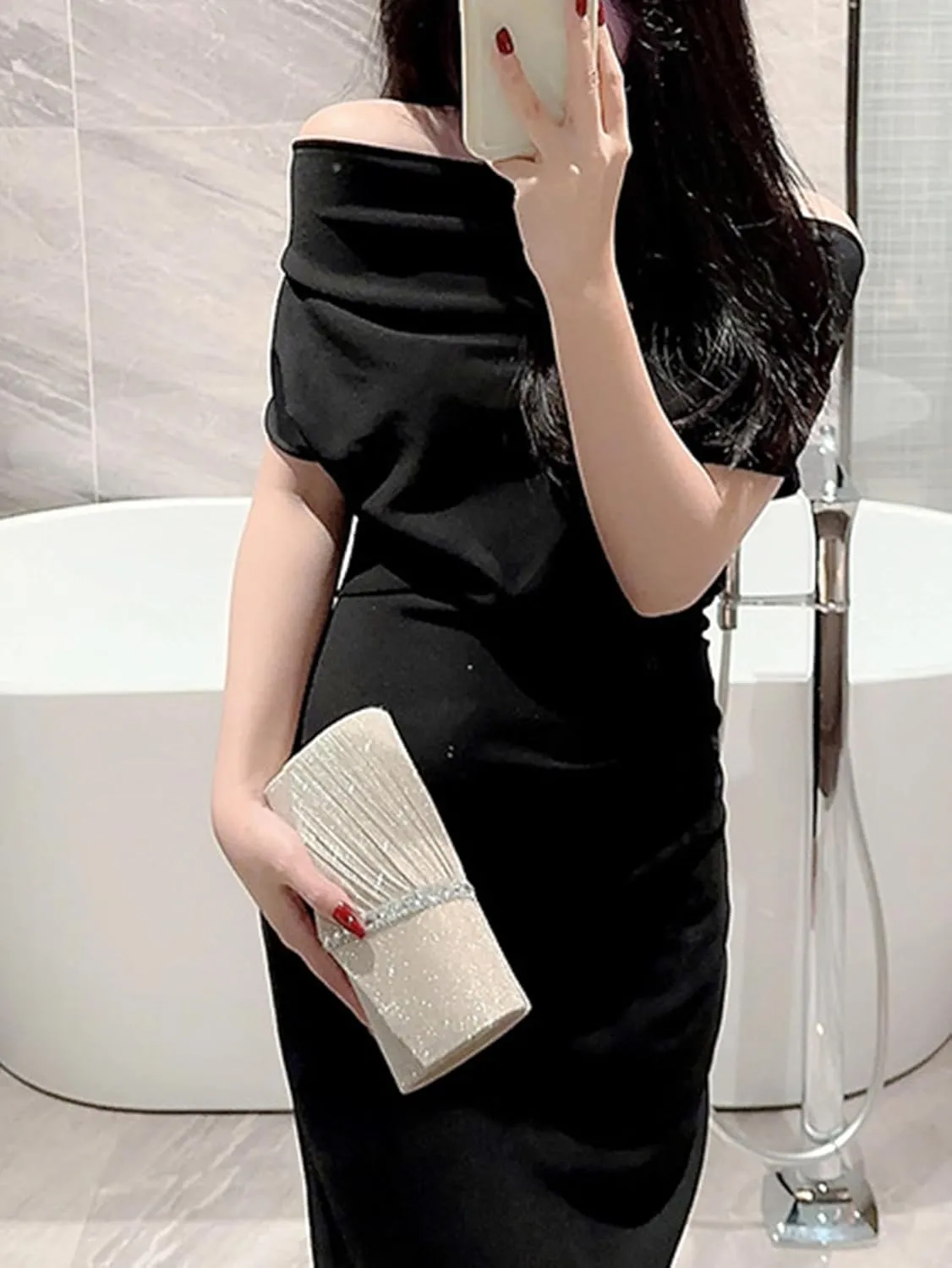 Women's Rhinestone Evening Bag Purse Glitter Clutch Crystal Pearl Party Handbag with Chain