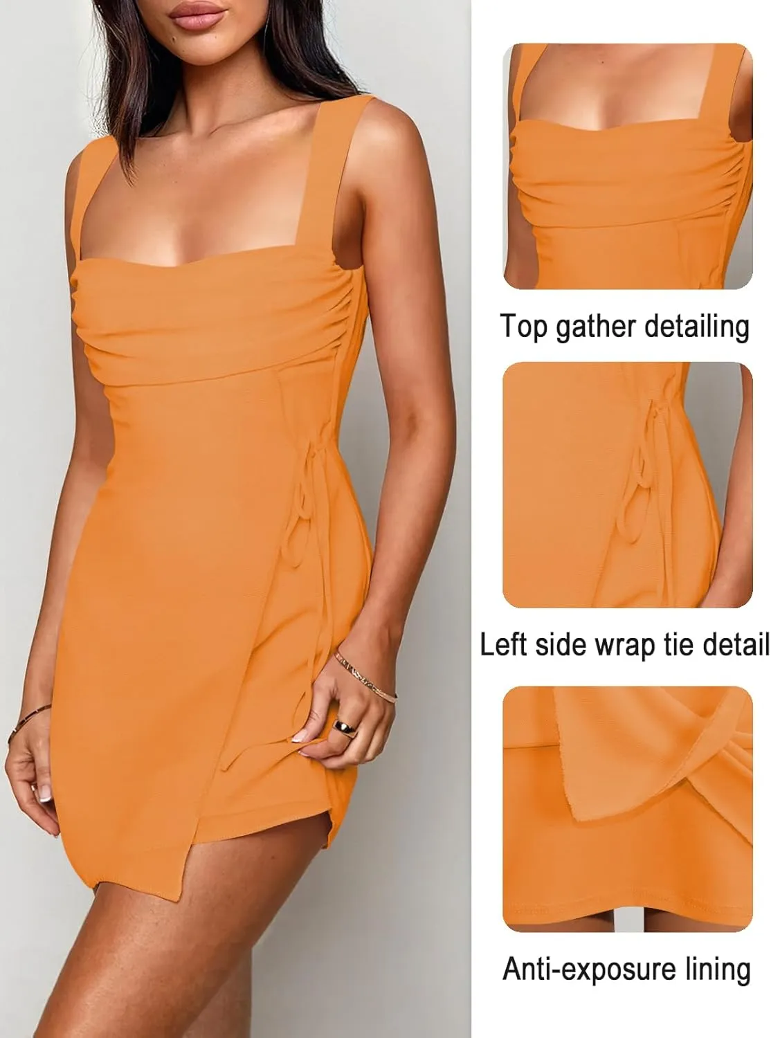 Women's Sexy Ruched Mesh Midi Short Dresses for Women Square Neck Fitted Elegant Club Party Cocktail Dress