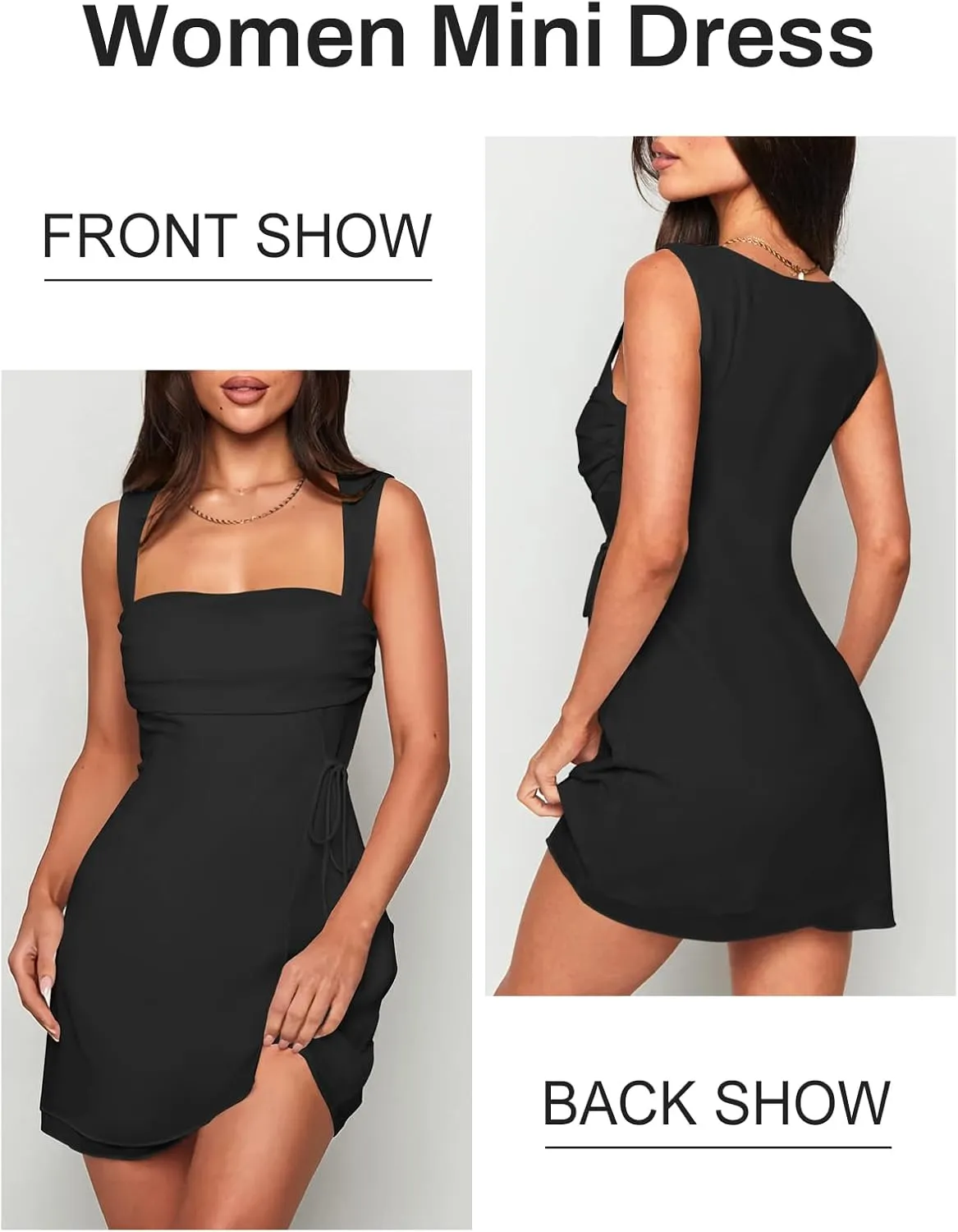 Women's Sexy Ruched Mesh Midi Short Dresses for Women Square Neck Fitted Elegant Club Party Cocktail Dress