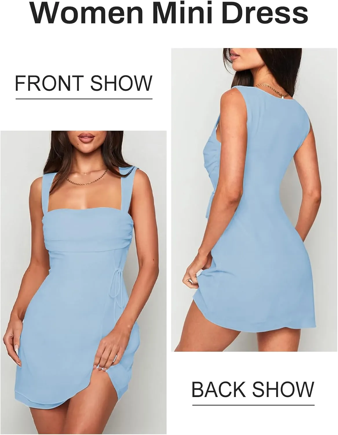 Women's Sexy Ruched Mesh Midi Short Dresses for Women Square Neck Fitted Elegant Club Party Cocktail Dress