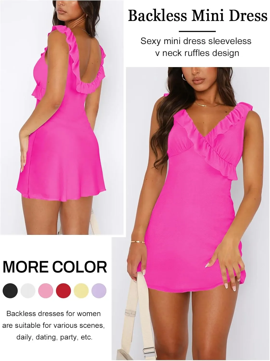 Women's Sexy V Neck Sleeveless Backless Ruffles Dress for Women Elegant Mesh Party Fitted Cocktail Mini Dresses